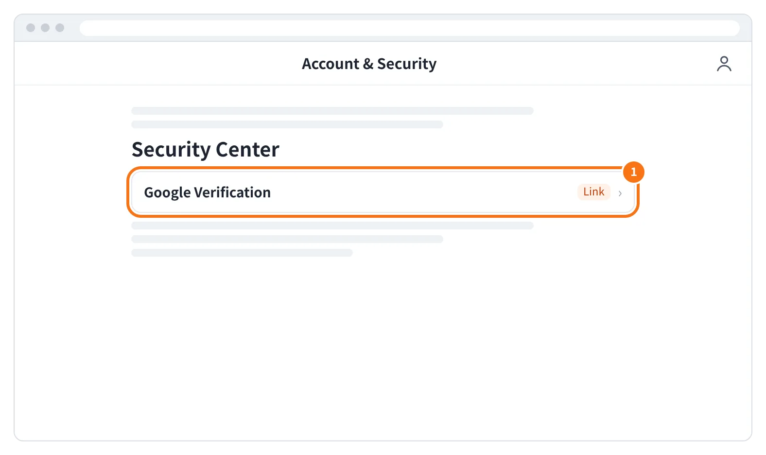 예시 화면: Account & Security 화면의 Security Center 에서 Google Verification 옆 Link 를 누르는 모습