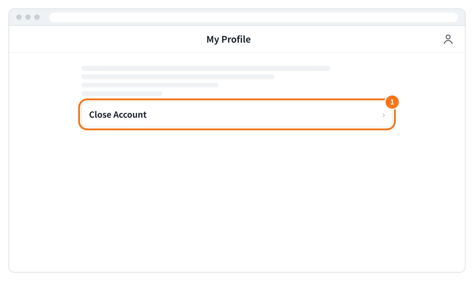 예시 화면: 대시보드의 My Profile 아래쪽에서 Close Account 를 누르는 모습