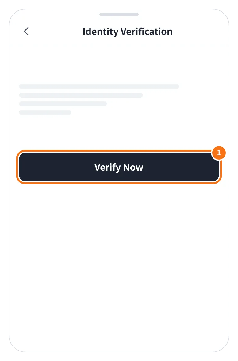 예시 화면: 앱 Account Center → Identity Verification 화면에서 Verify Now 를 누르는 모습