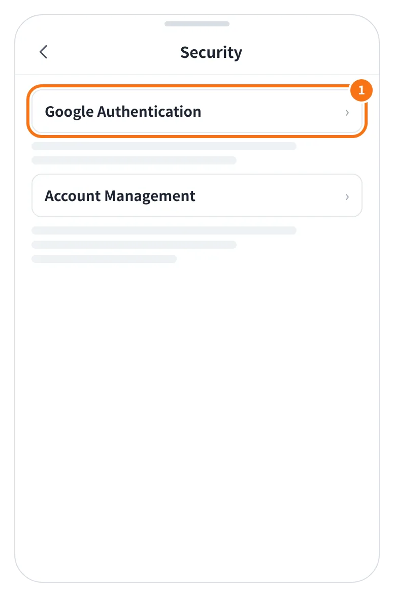 예시 화면: 앱 Personal Center → Security 화면에서 Google Authentication 을 누르는 모습