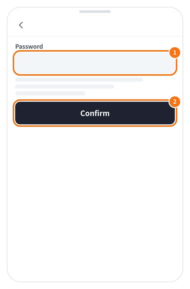 예시 화면: Password 칸에 비밀번호를 만들어 넣고 Confirm 을 누르는 모습