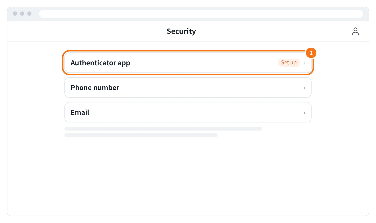 예시 화면: 프로필의 Security 화면에서 Authenticator app 의 Set up 을 누르는 모습