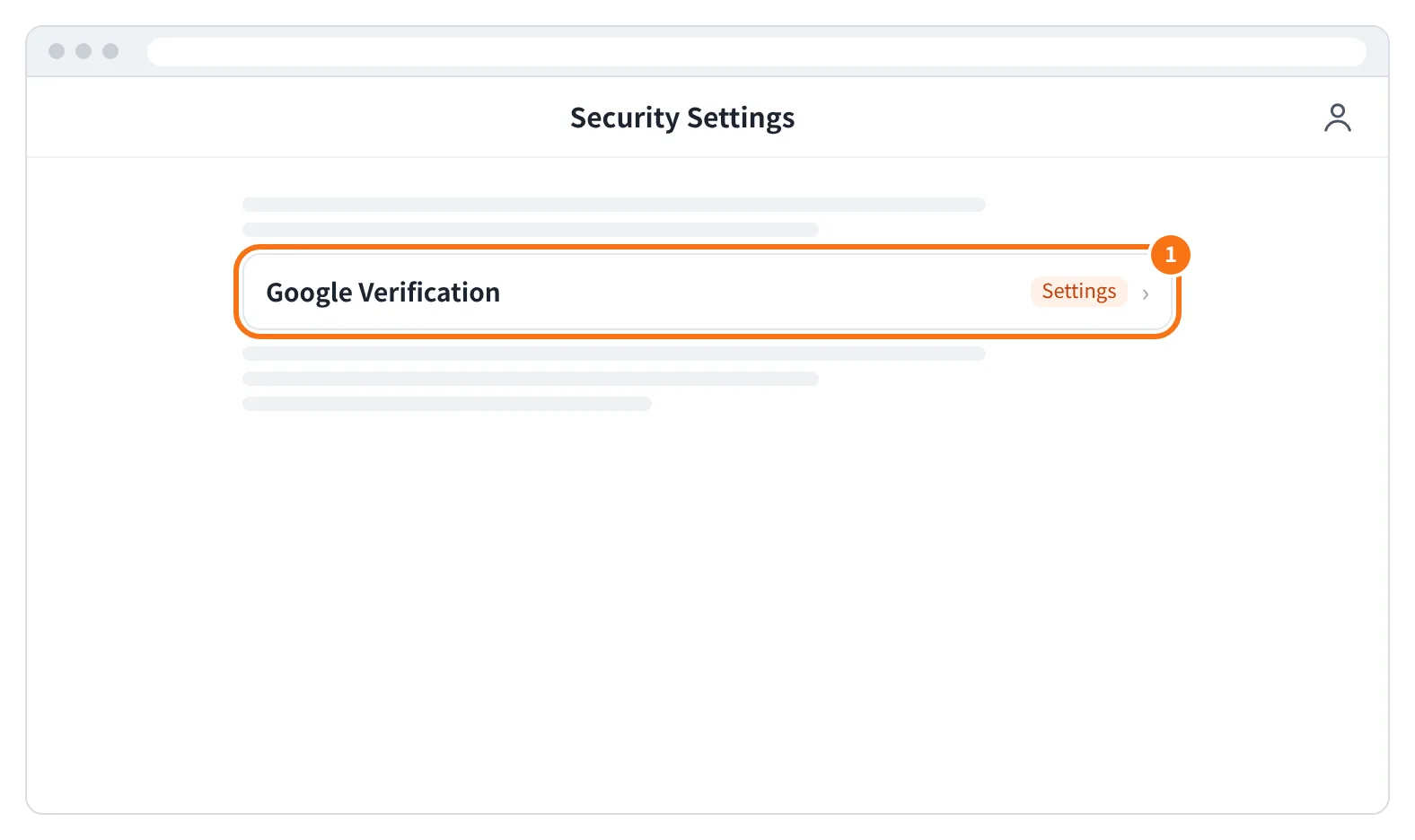 예시 화면: Security Settings 화면에서 Google Verification 옆 Settings 를 누르는 모습
